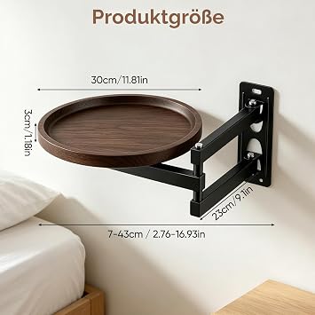 Round Folding Table Wall Folding Wall Table 30 cm Small Wall-Mounted Extendable Round Table Wall Table Space-Saving Floating Tray for Bedside Table (A)