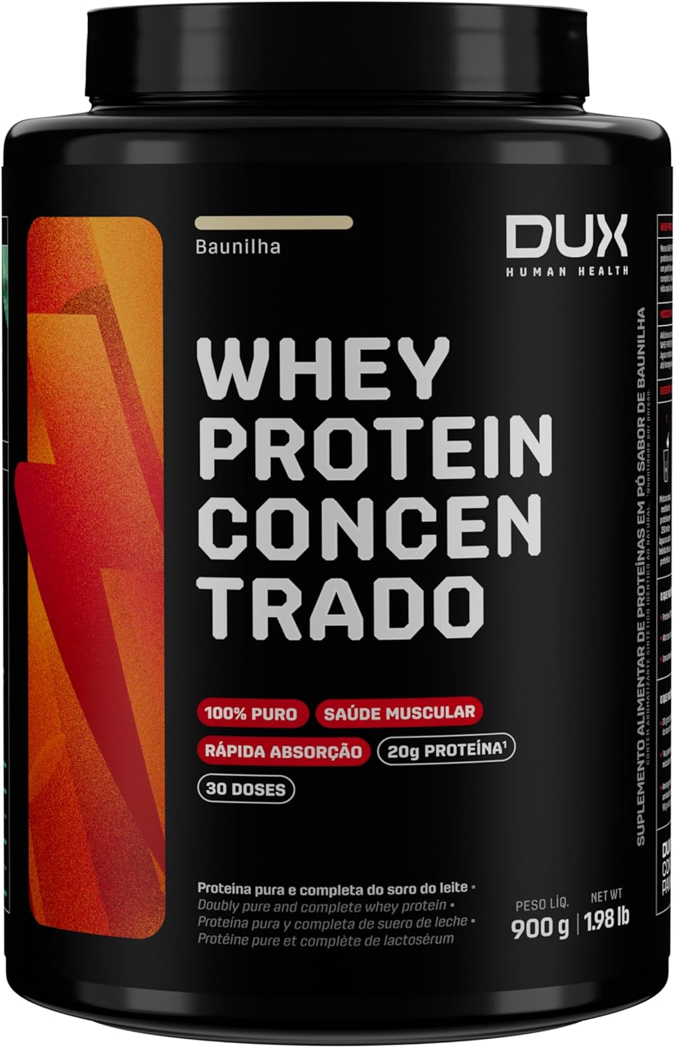 Whey Protein Concentrado Pote (900g) – Sabor Baunilha