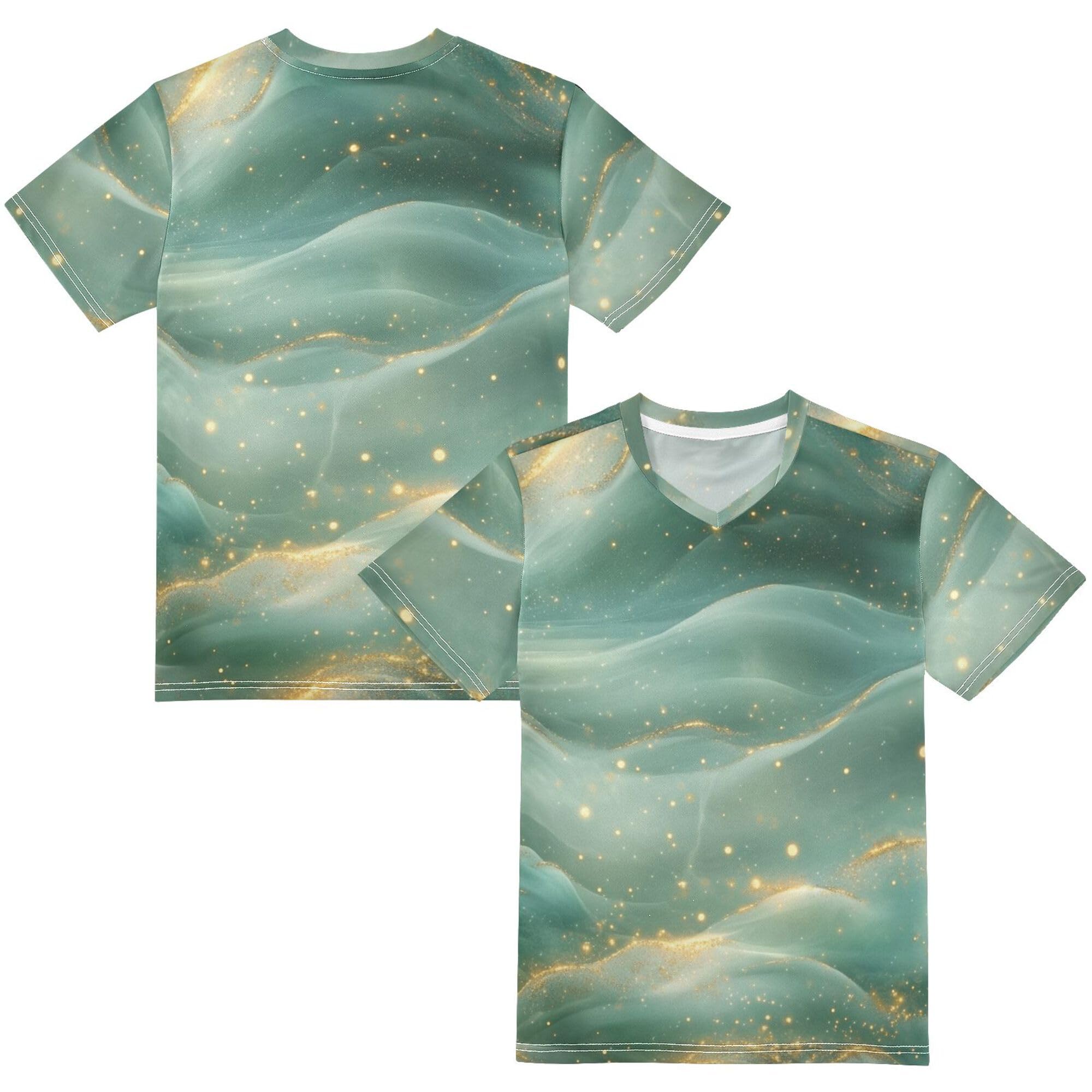 Kid's Short Sleeve Athletic Tops Soft Breathable Rose Gold Teal Green Active Tees for Kids Teens