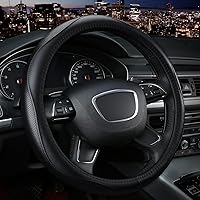 KAFEEK 15 Inch Steering Wheel Cover Microfiber Leather Anti-Slip Odorless Black Lines Universal Comfort Grip