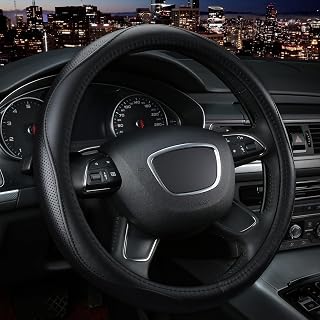 KAFEEK 15 Inch Steering Wheel Cover Microfiber Leather Anti-Slip Odorless Black Lines Universal Comfort Grip