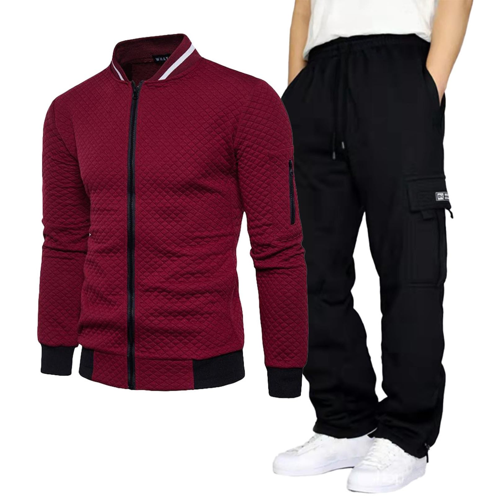 Survêtement Y2K homme en coton uni avec veste de baseball et pantalon de jogging noir