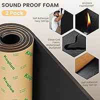 Vista 3 de Paquete de 2 paneles de espuma acústica de célula cerrada autoadhesiva de alta densidad, 11.6 pies cuadrados x 0.4 pulgadas de grosor, acolchado a