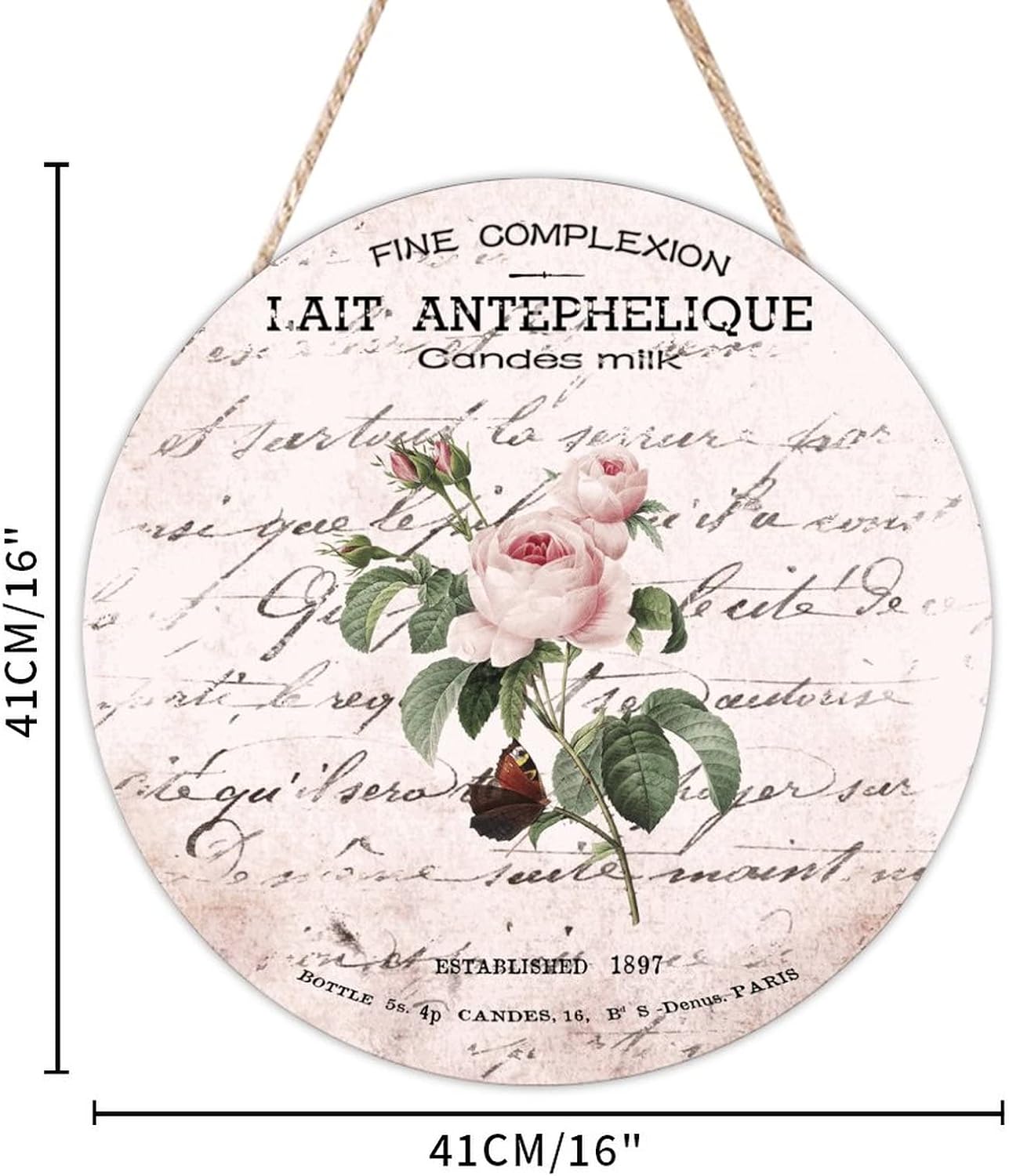 French Vintage Flower Wood Door Sign, Floral Front Door Round Wood Sign, 16x16in Rose Wall Door Hanging Sign for Backyard Front Porch Farmhouse Front Door Decor Housewarming Gifts