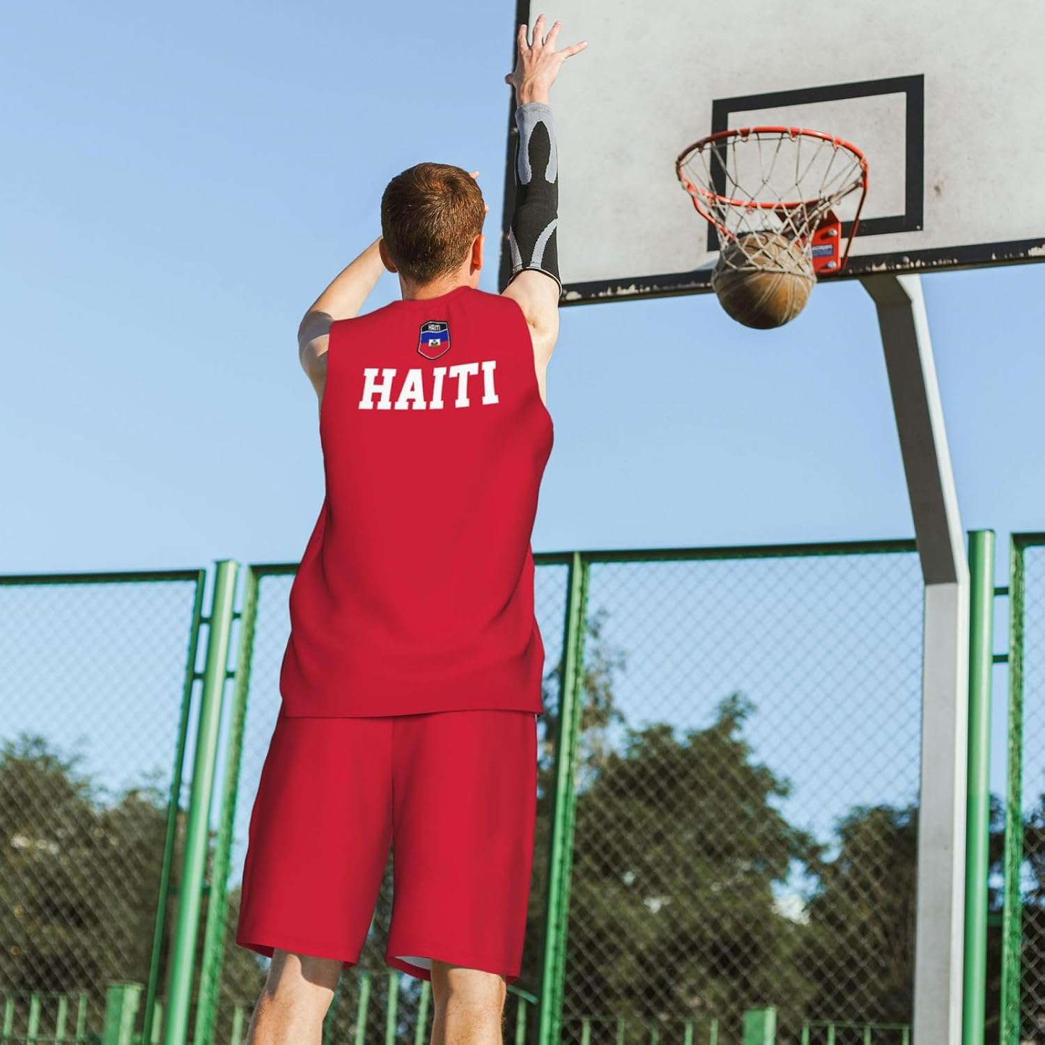 Haiti Flag Grain Basketball Jersey Uniform Suit for Men Adults Training Athletic Set