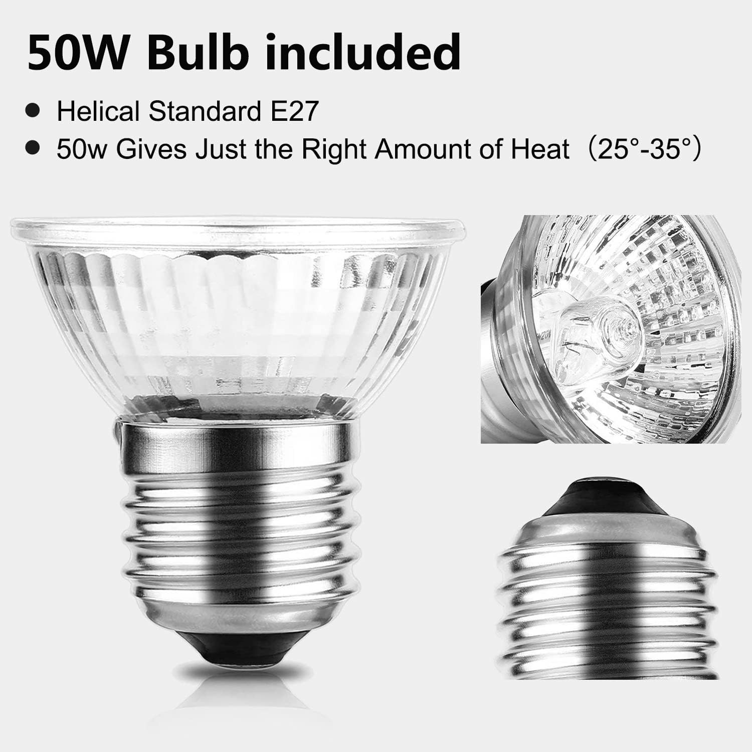 PewinGo 4-Pack 50W UVA UVB Heat Lamp Bulbs for Reptiles, Heating Emitter Bulbs for Amphibian, Terrariums, Cages, for Tortoise, Snake, Frog, Lizard, Chameleon, Hermit Crab, Cockatoo. Halogen, Orange