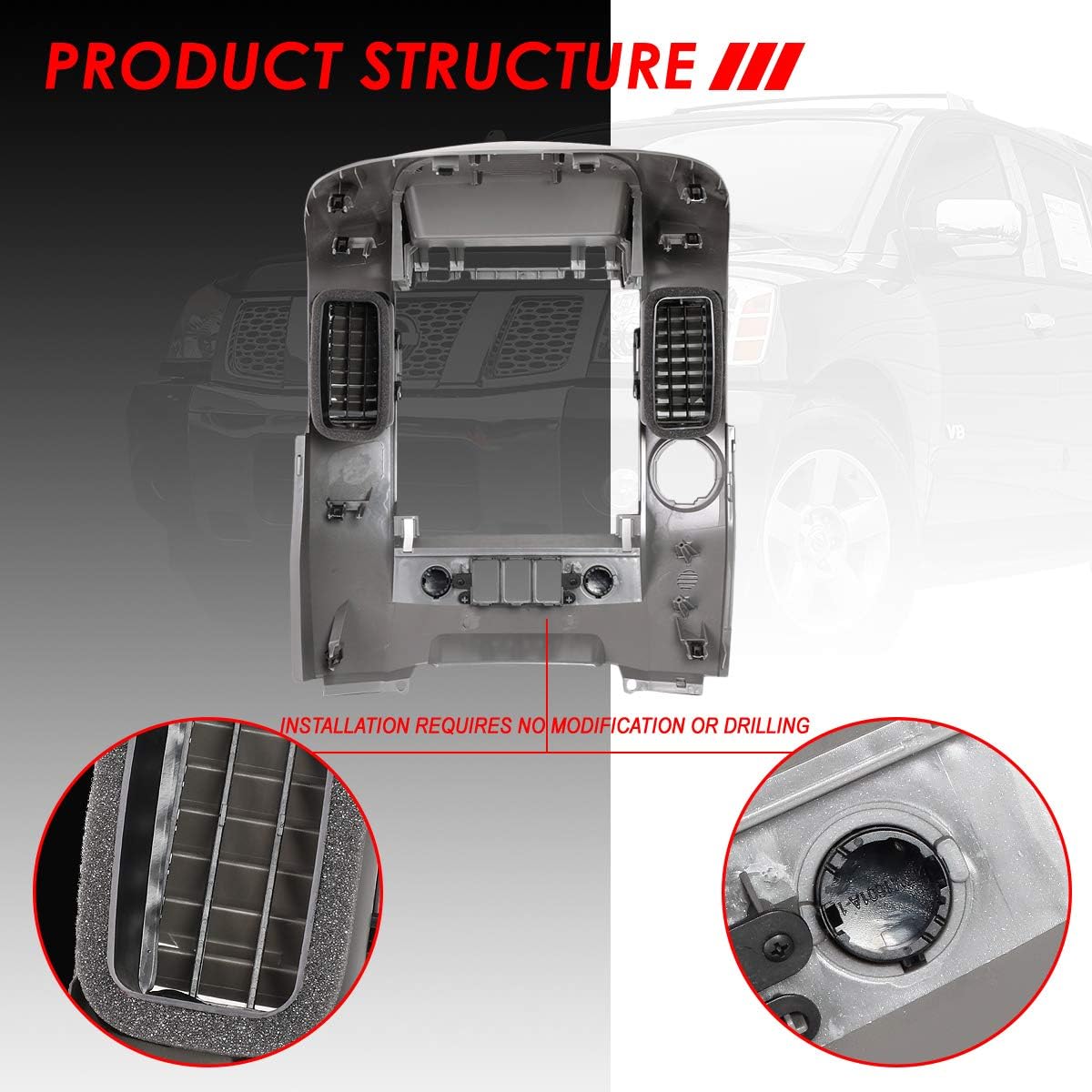Auto Dynasty Front Dash Radio Instrument A C Center Console Panel Bezel Cover Lid w o Speaker Compatible with Titan Armada XE SE 2004-2006