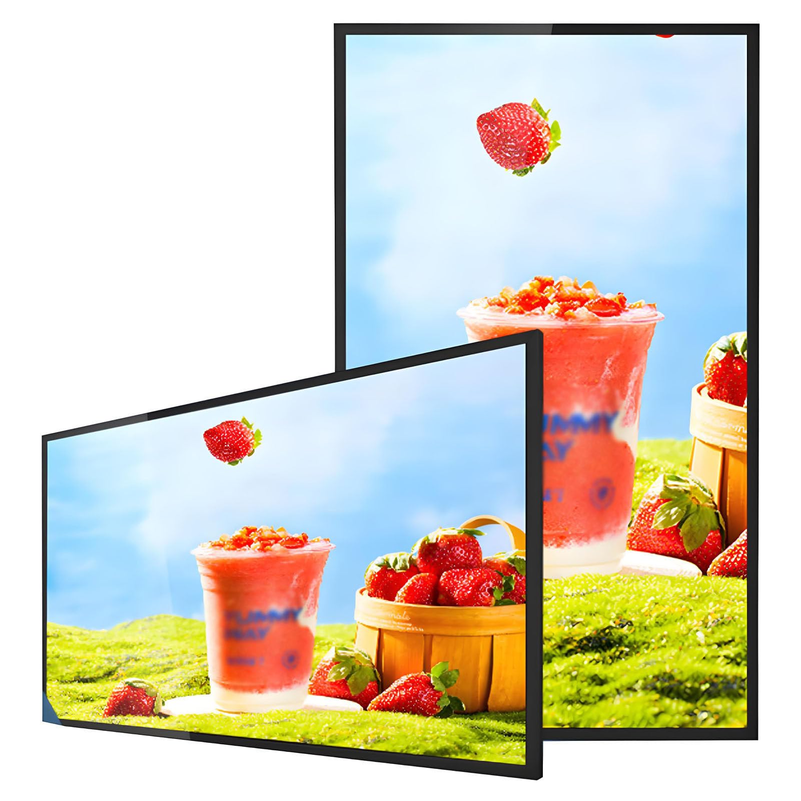 ROGHA Digital Advertising Screen, Wall-Mounted Advertising Screen, Timer On/Off Function, Horizontal/Vertical Mount for Milk Tea Shops 49inch