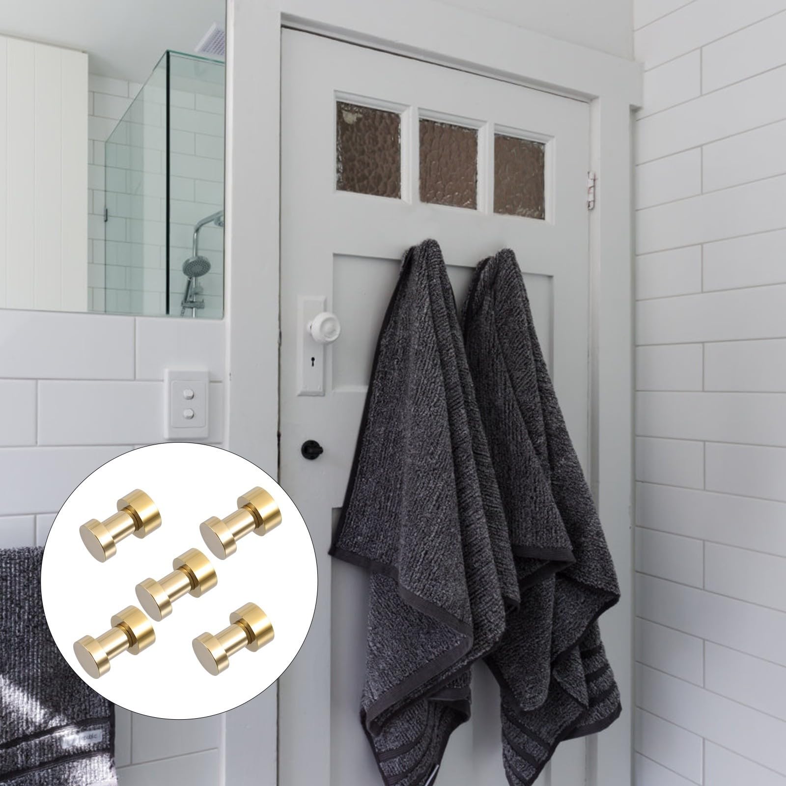 OSALADI 5 Ganchos para Toallas de Baño de Latón Dorado, Diseño Resistente y Compacto, Ideales para Cocina y Sala, Acabado Elegante y Simple
