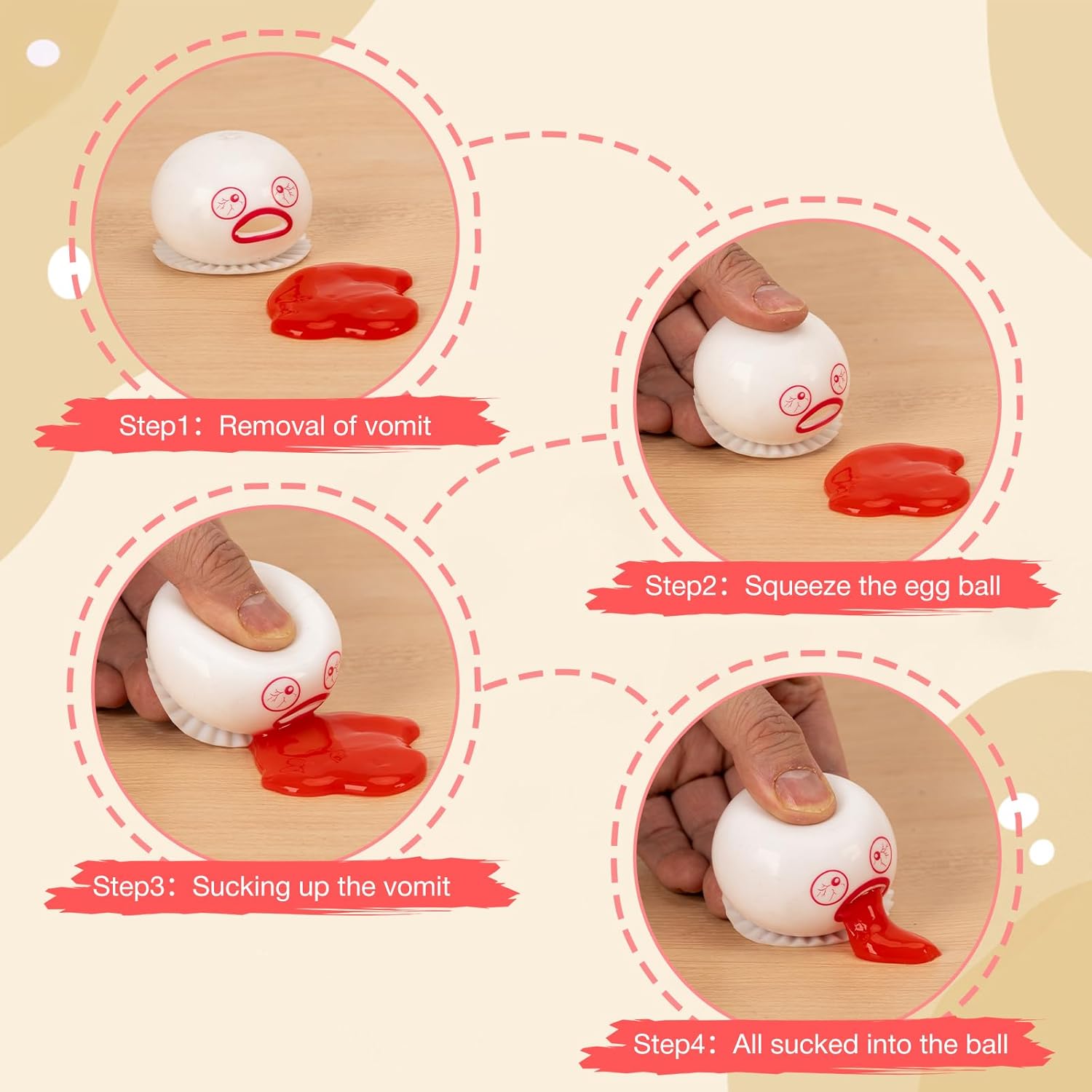 4-PCS Puking Sucking Stress Relief Balls,Vomiting Egg Squeeze Toy,Funny Slime Vomiting Toys,Novelty Fidget Toy for Easter Baskets Gifts for Kids Adults.