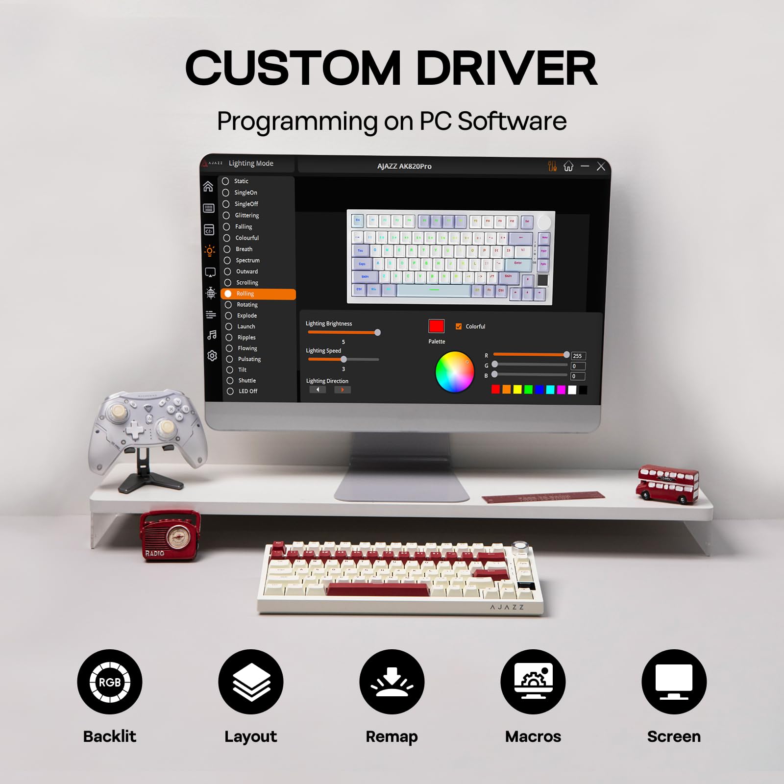 EPOMAKER Teclado Ajazz AK820 PRO para jogos sem fio com tela TFT