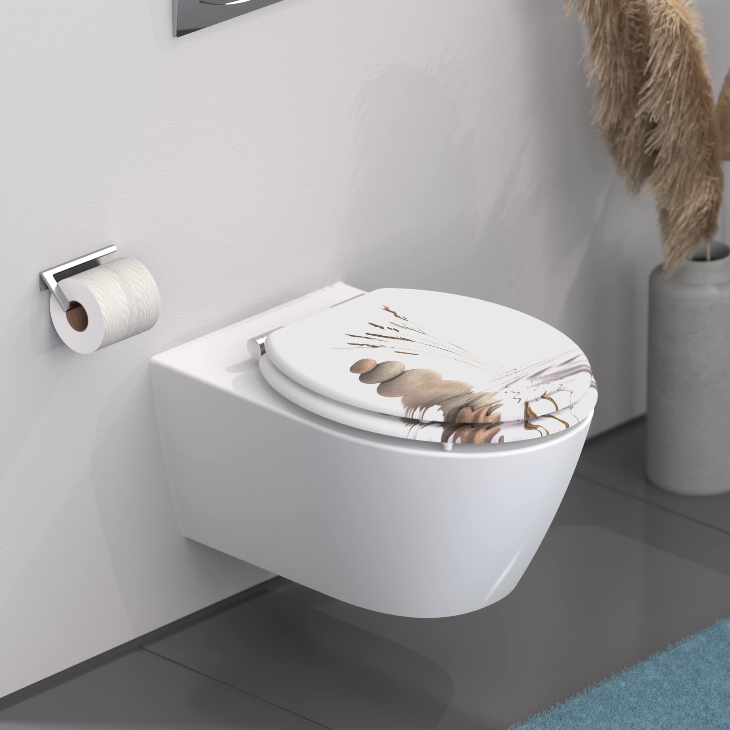 SCHÜTTE Abattant WC Wellness en MDF avec frein de chute Blanc Très grande résistance au poids, testée jusqu'à 150 kg
