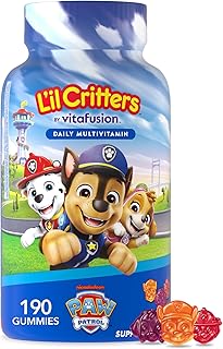 L’il Critters Paw Patrol Gummy Vites Daily Gummy Multivitamin for Kids, Vitamin C, D3 for Immune Support Cherry, Orange and Blueberry Flavors, 190 Gummies