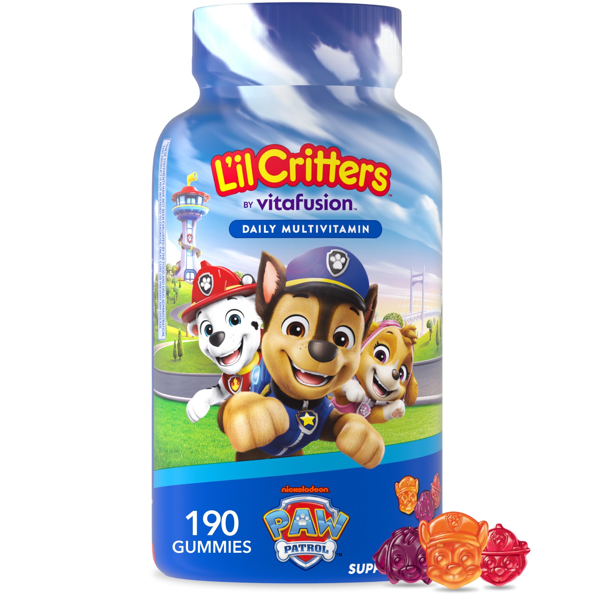 L’il Critters Paw Patrol Gummy Vites Daily Gummy Multivitamin for Kids, Vitamin C, D3 for Immune Support Cherry, Orange and Blueberry Flavors, 190 Gummies