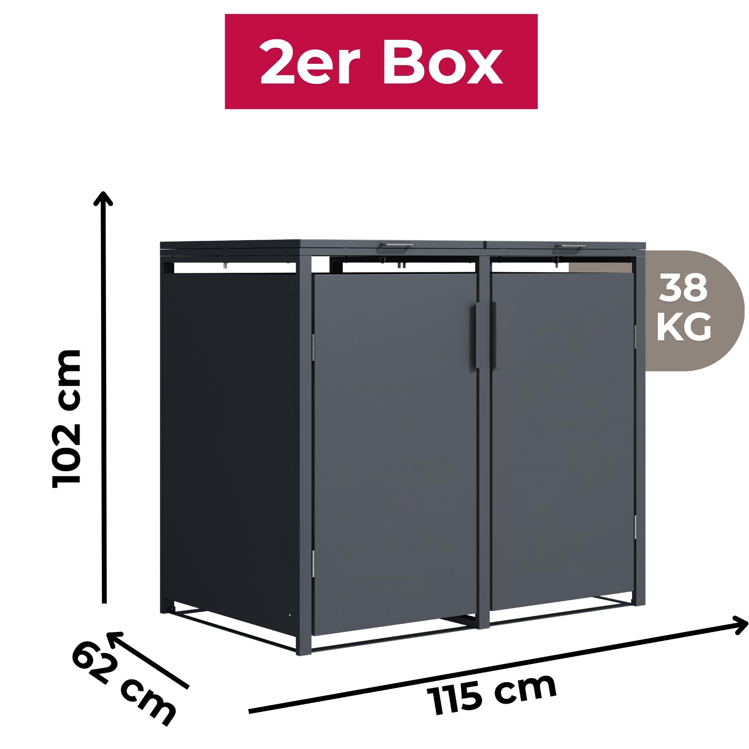 SMARTBOX 2er Mülltonnenbox für 120 l in Anthrazit - Premium Verkleidung Wetterfest & Korrosionsbeständig - Storage Cabinet Möbelschrank mit Gasdruckdämpfer Soft-Close Deckelseilzug Magnetverschluss
