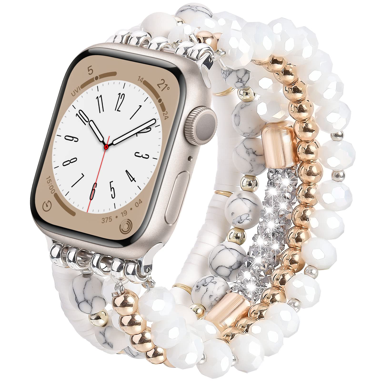 NEW White Beaded Boho Apple Watch Band Bohemian Style Peral Beaded Apple Watch Bracelet – MissAir main image 2