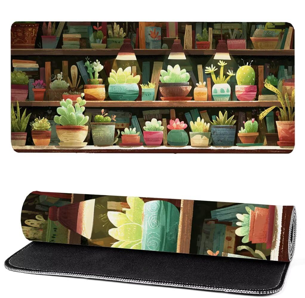 Podkładka pod mysz XXL 1400 x 600 x 3 mm zielona, podkładka pod mysz do gier roślinna, poprawa precyzji i szybkości, podkładka pod mysz do gier antypoślizgowa gumowa podstawa, dekoracja biurka MM-385
