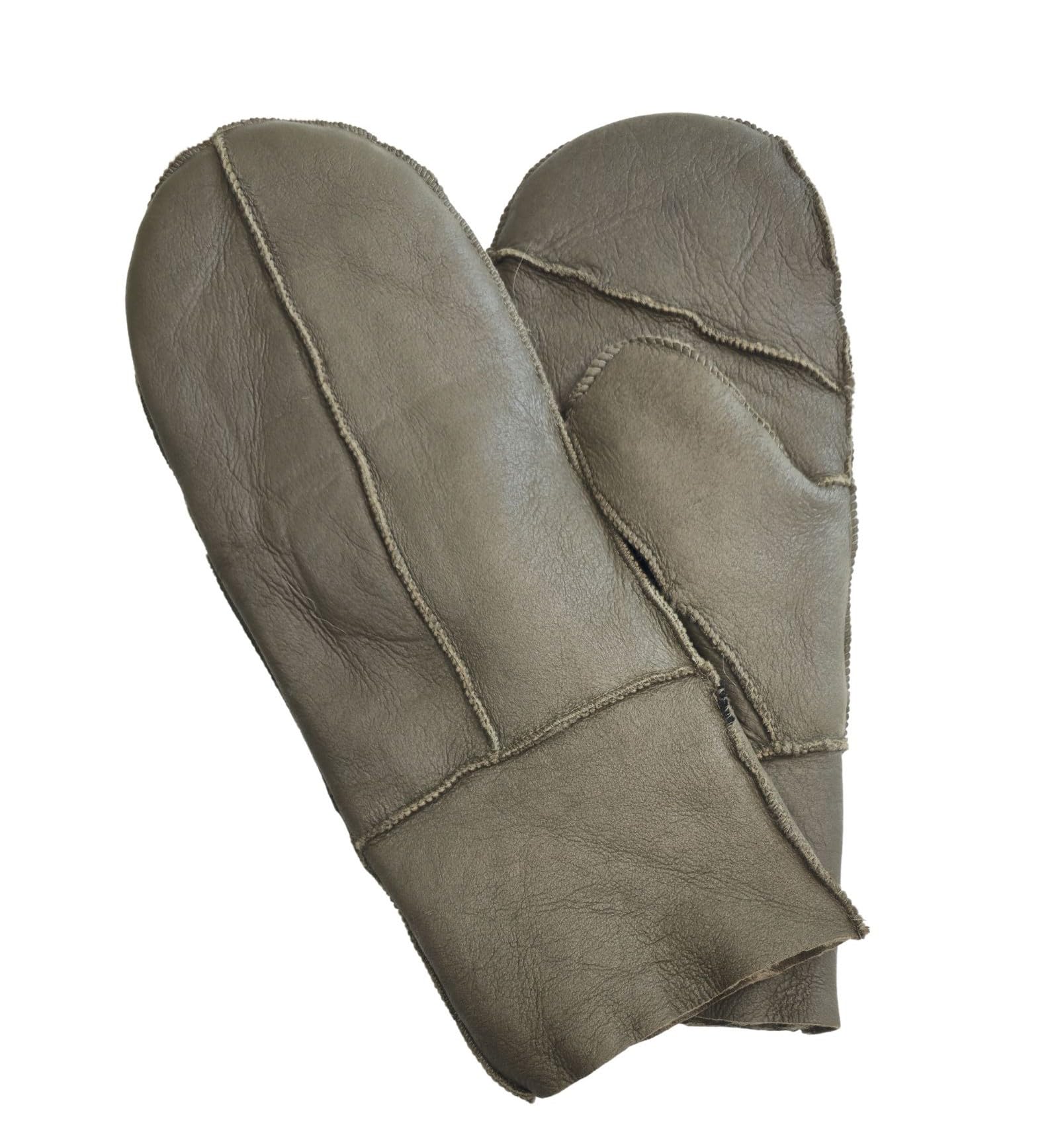 Infinity Leather Women's Olive Genuine Real Sheepskin Leather Mittens Warm Gloves In | : Medium