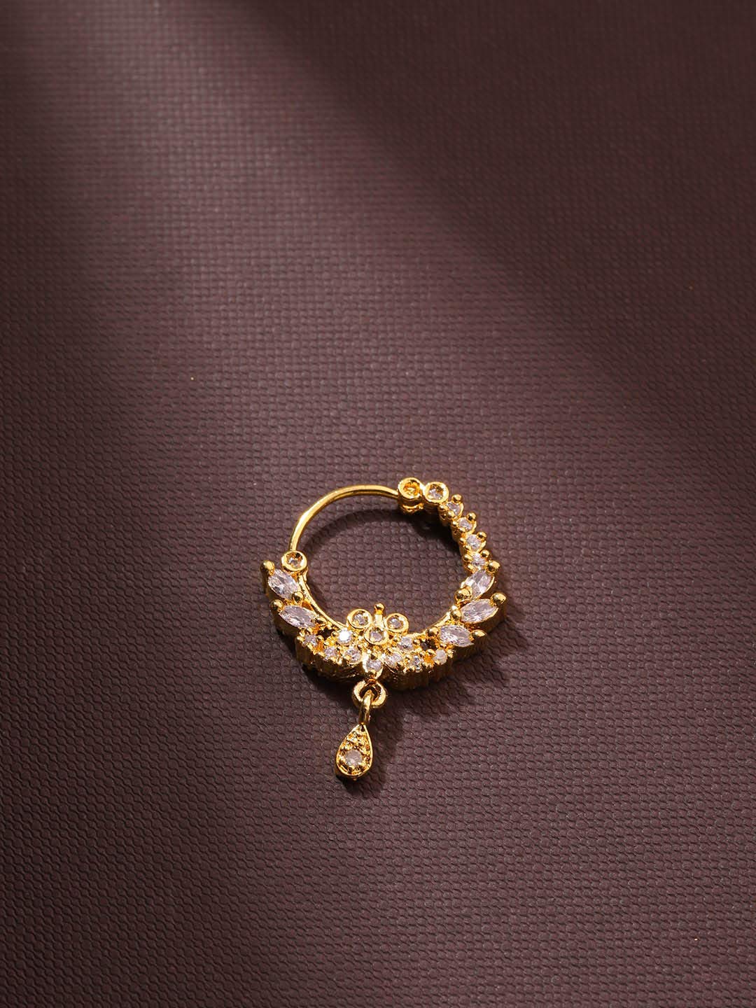 Women's American Diamond Gold-Plated Nose Ring