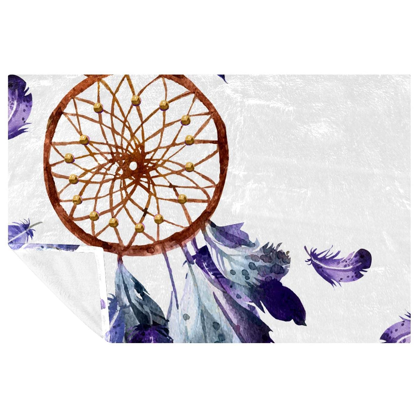 Couverture attrape-rêves plumes violettes pour lit canapé pique-nique camping