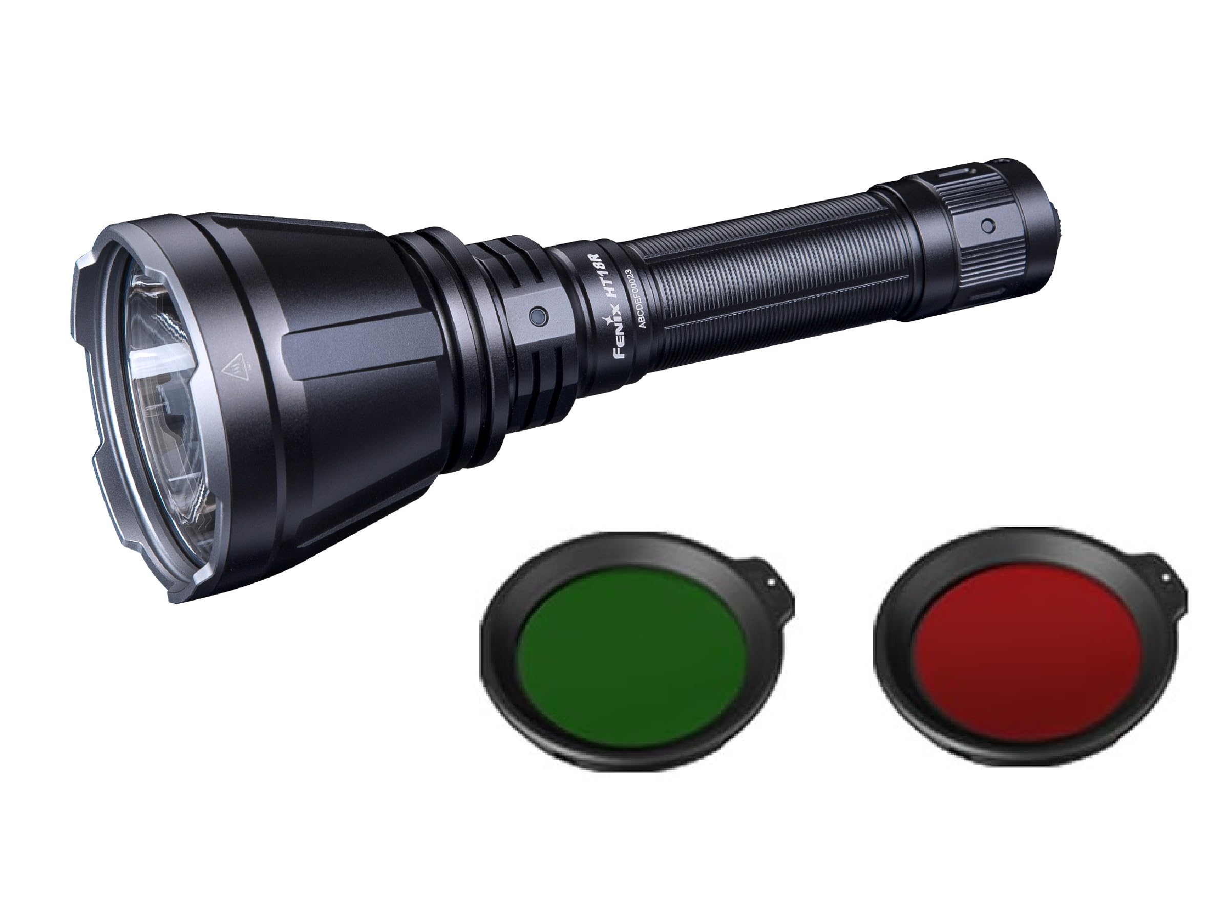Fenix HT18R Torcia LED da caccia con max. 2.800 lumen + filtro rosso + filtro verde + strobo + SOS con batteria da 5.000 mAh e cavo di ricarica USB-C – adatto per interruttore per cavi