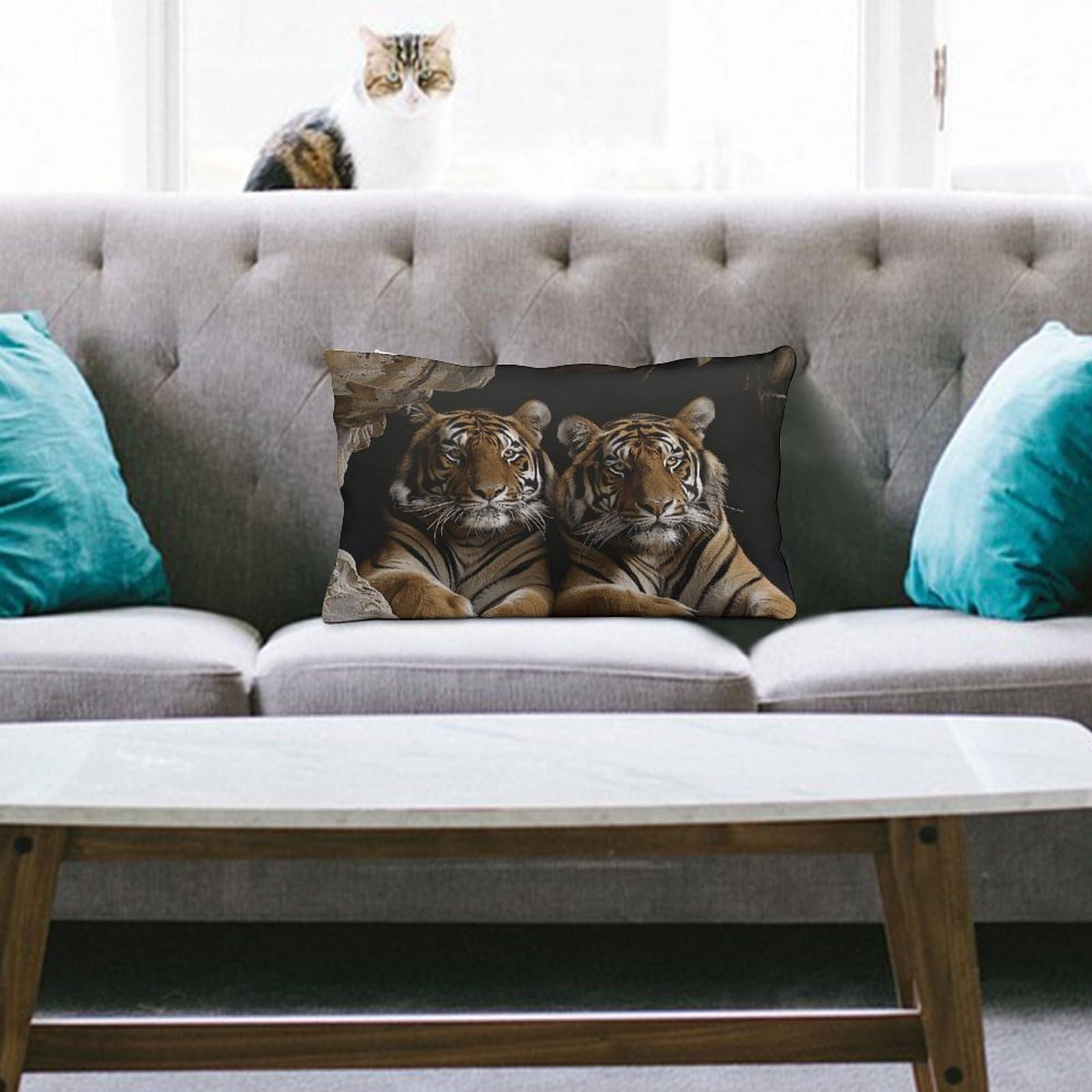 NTVOWPZO Decoration Throw Pillow Covers 8"x12" Pillowcases Covers Tiger in Cave Soft Pillowcases Modern Farmhouse Home Decor Sofa Cushions Covers for Couch Bed Living Room