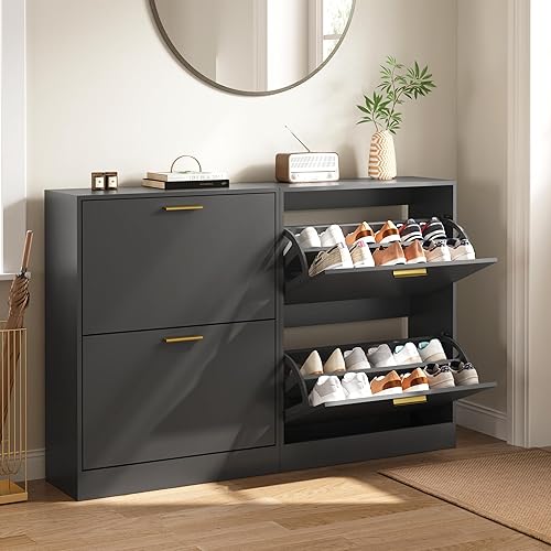 Miniatura 67 de Armario de almacenamiento de zapatos para entrada, delgado y estrecho con 2 cajones abatibles, organizador de zapatos oculto independiente, gabinete