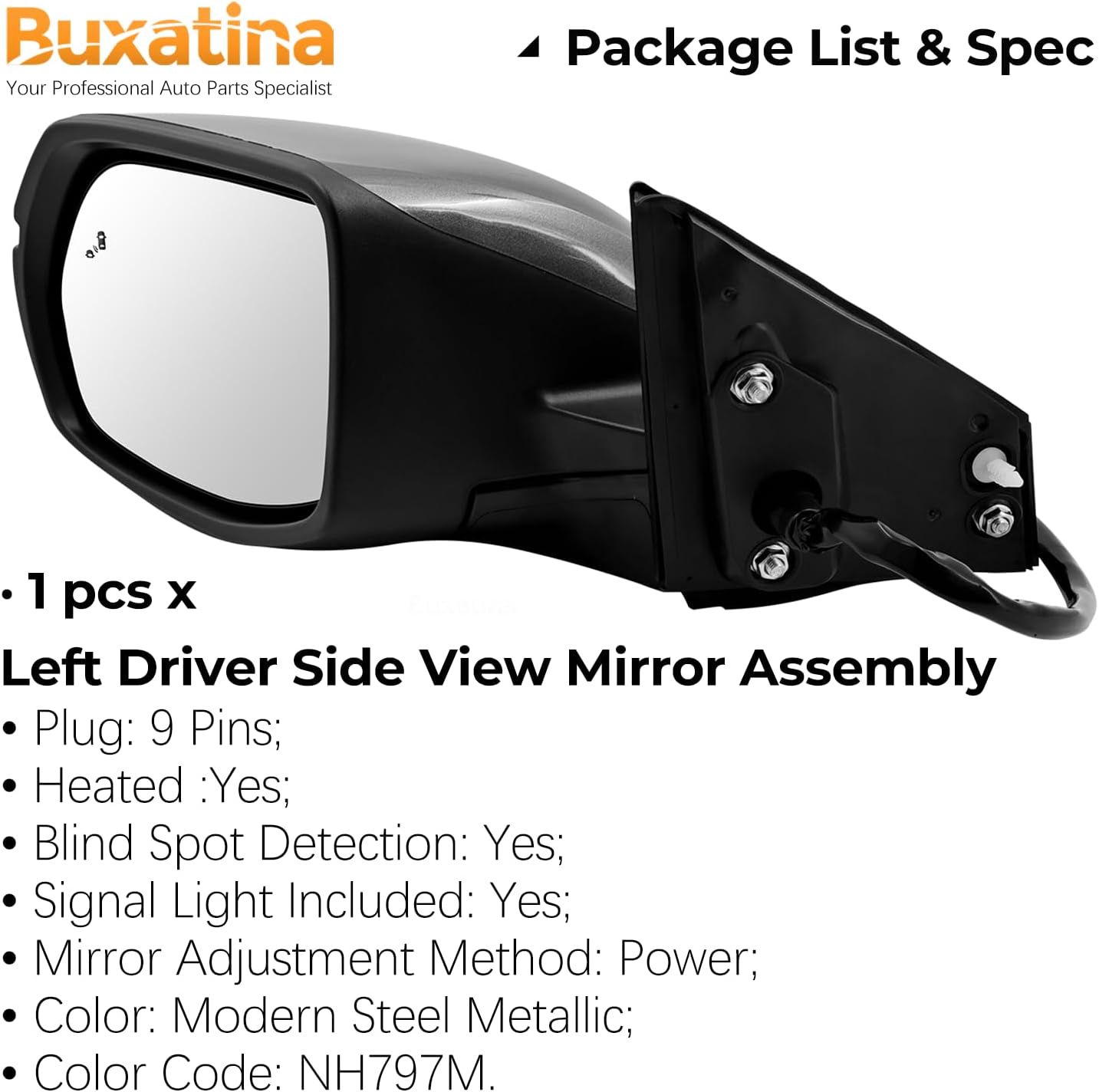 76258-TLA-A32 Modern Steel Metallic Driver Side Door Mirror Assembly Replacement for Honda CR-V 2017-2022 with 9 Pins/Power Adjust/Heated/Signal Light/Blind Spot Replace# 76258TLAA32