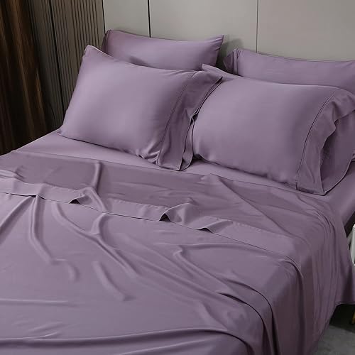 Miniatura 16 de Juego de sábanas refrescantes de 400 hilos, rayón derivado del bambú, bolsillo profundo de hasta 16 pulgadas, 4 piezas suaves y sedosas,