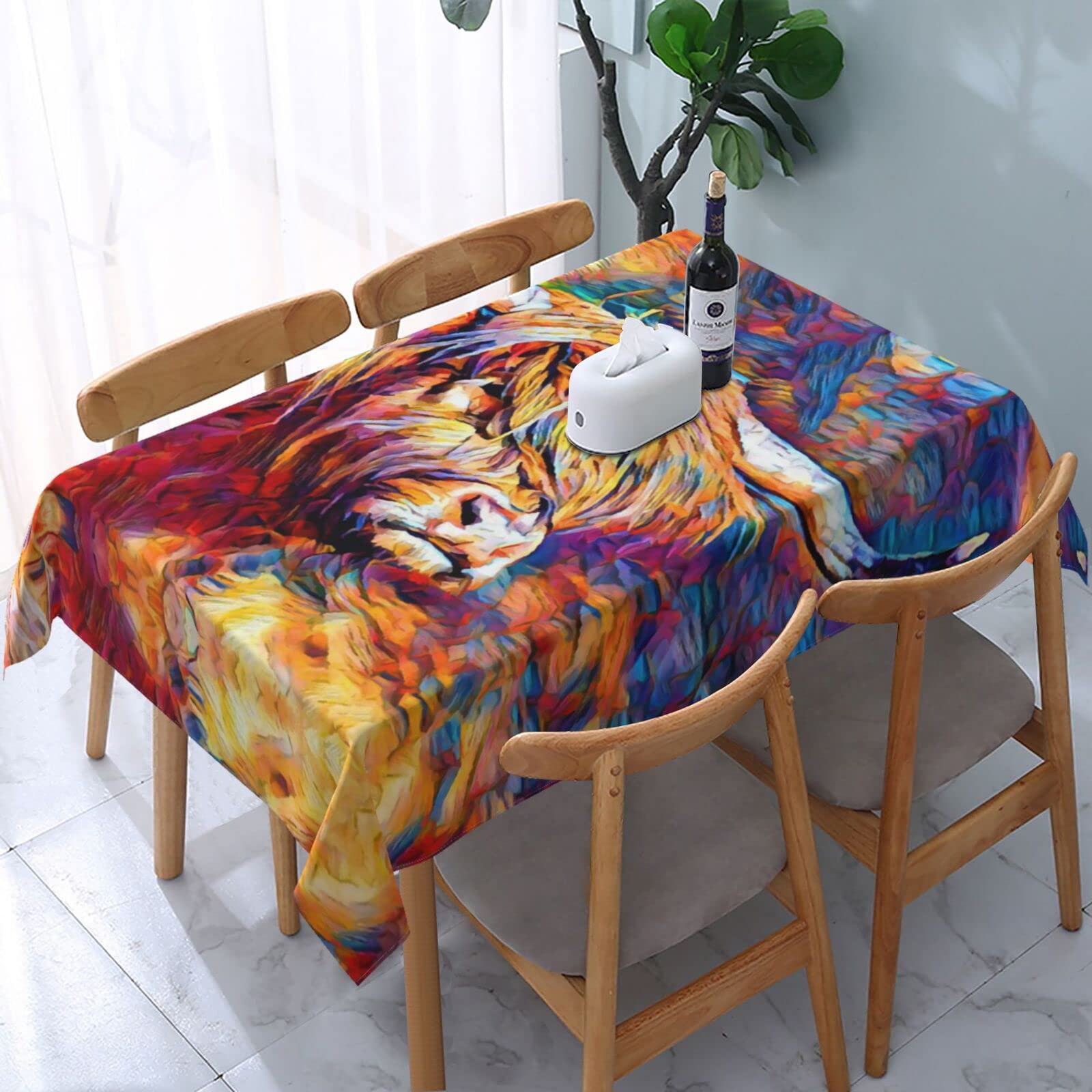 Highland Cow Table Cloth Waterproof Table Cover Washable Rectangle Tablecloth For Kitchen Party Picnic, 183 X 137 Cm