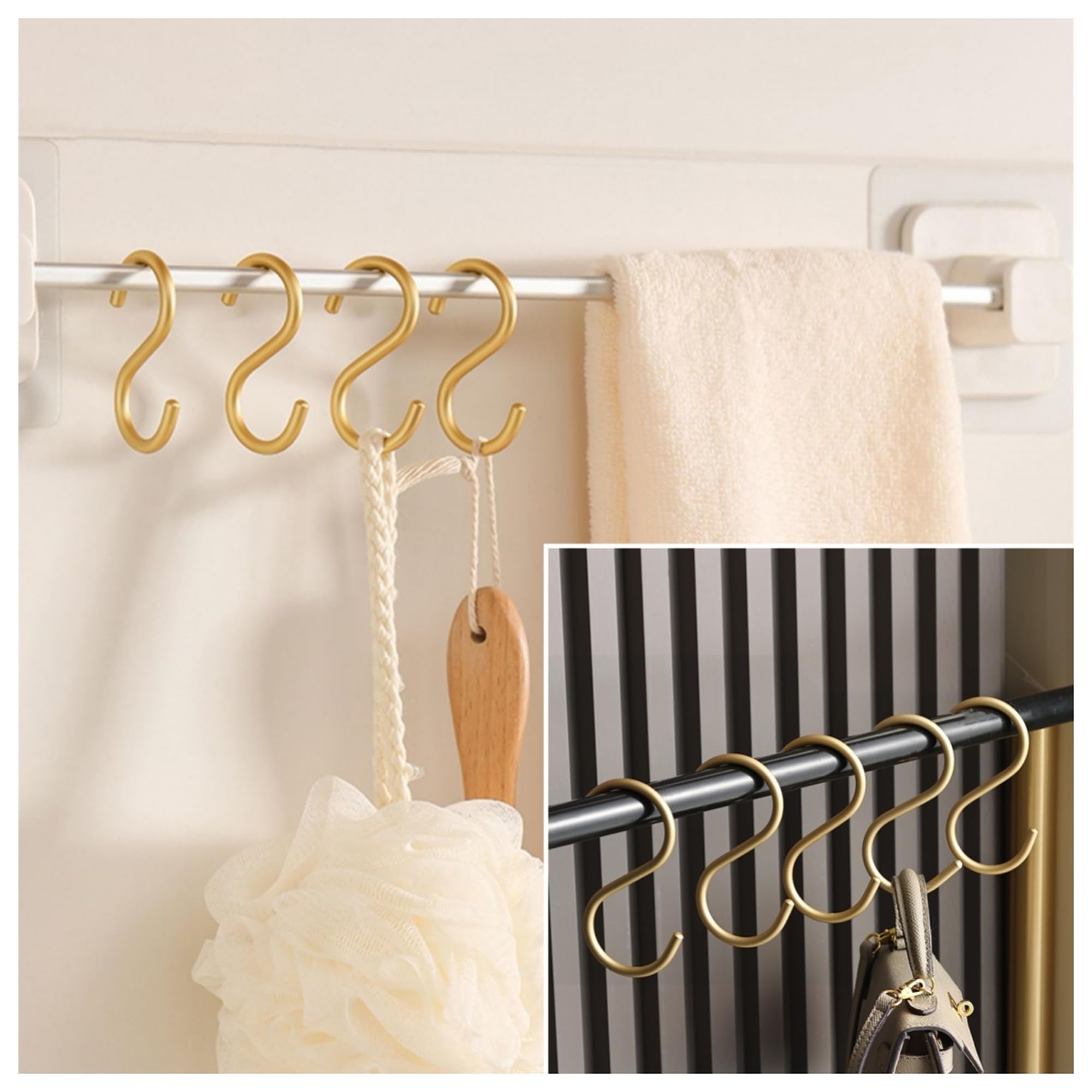 20 ganchos dorados en forma de S para colgar de aleación de aluminio, ganchos en forma de S, ollas de cocina resistentes, sartenes, tazas de café, estantes, plantas, toallas, ropa, ganchos 3