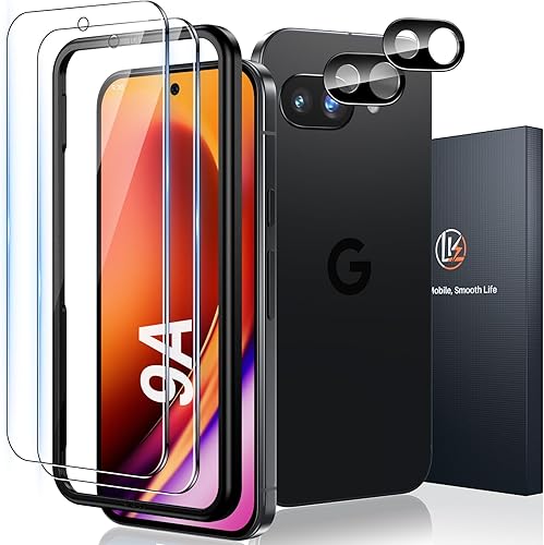 LK Paquete de 2 protectores de pantalla para Google Pixel 9a con 2 protectores de lente de cámara, grado militar, inastillables, HD ultrafino,