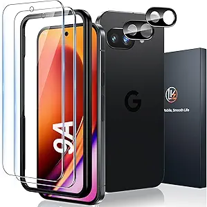 LK 2 Pack for Google Pixel 9a Screen Protector with 2 Pack Camera Lens Protector, Military Grade Shatterproof, HD Ultra-thin, 9H Hardness Tempered Glass Screen Protector for Pixel 9a, Anti Scratch