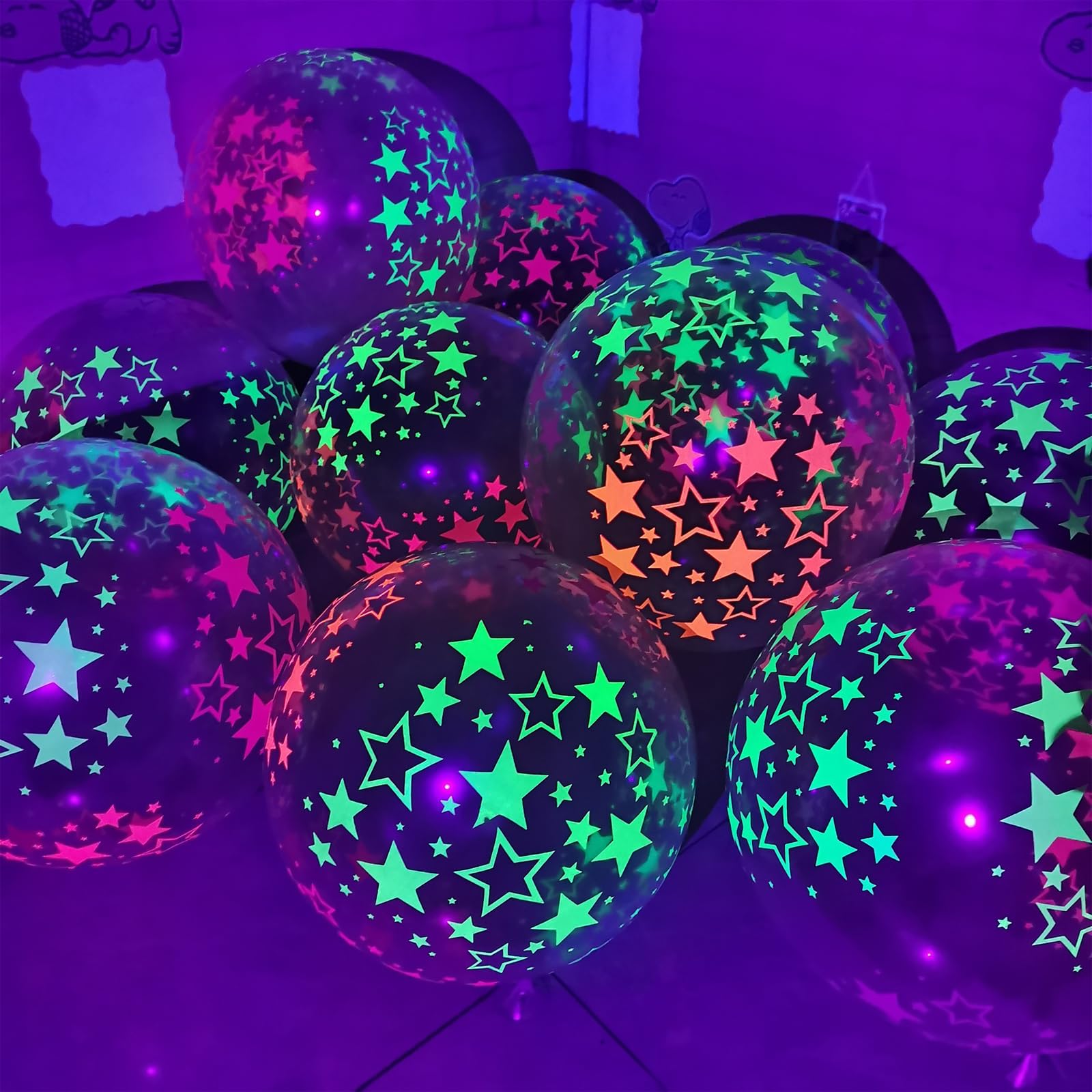 Balloons Glow in The Dark - 50 Count 12 Inch Fluorescent Latex Balloons for Black Light Party, UV Party Decor ations Supplies
