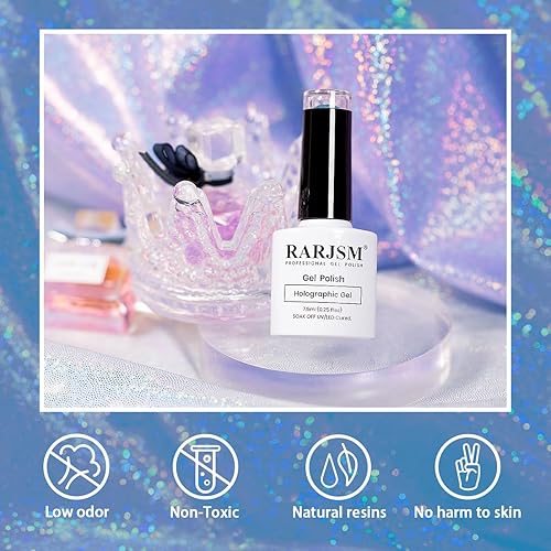 Miniatura 4 de RARJSM - Esmalte de uñas de gel holográfico, con purpurina arcoíris azul, efecto iridiscente reflectante, esmalte de uñas en gel, requiere secado