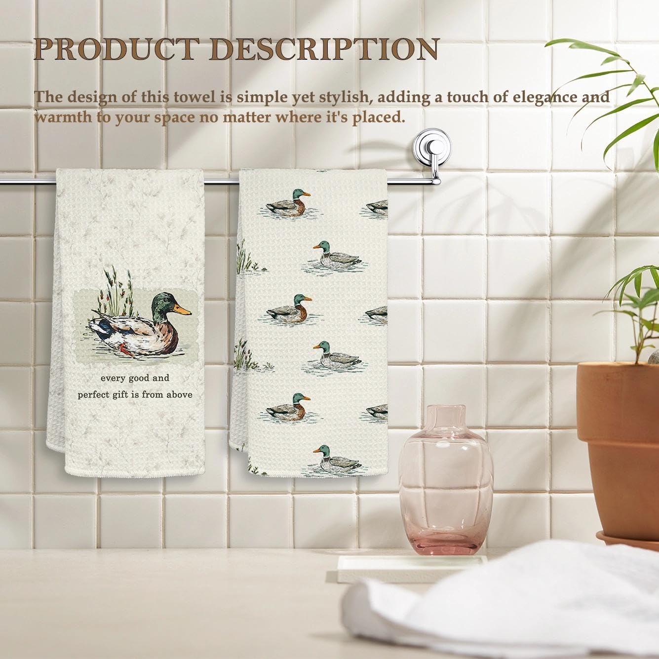 HIWX Christian Mallard Duck Kitchen Towels, Rustic Farmhouse Farm Animals Decorative Kitchen Dish Towels, Mallard Duck Gifts Hand Towel for Bathroom Decor, 16x24 Inches Set of 2