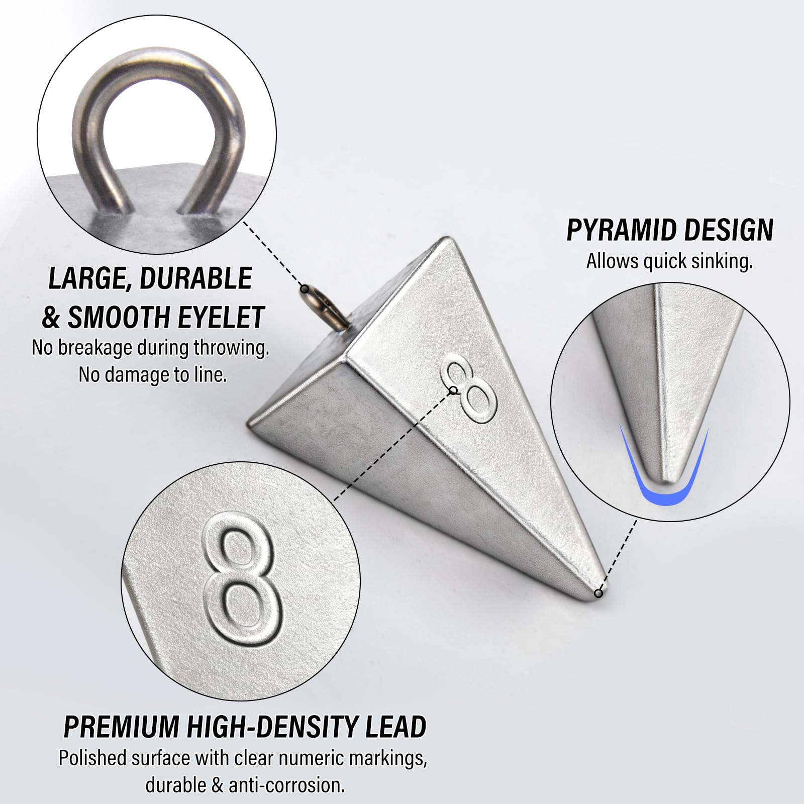 Alwonder Pyramid Sinkers Pesas de pesca, plomos de agua salada, plomo, plomo, para pesca de surf en el océano, equipo de pesca, aparejos de bagre, 1 onza, 1-3/4 onzas, 3 onzas, 4 onzas, 5 onzas, 6