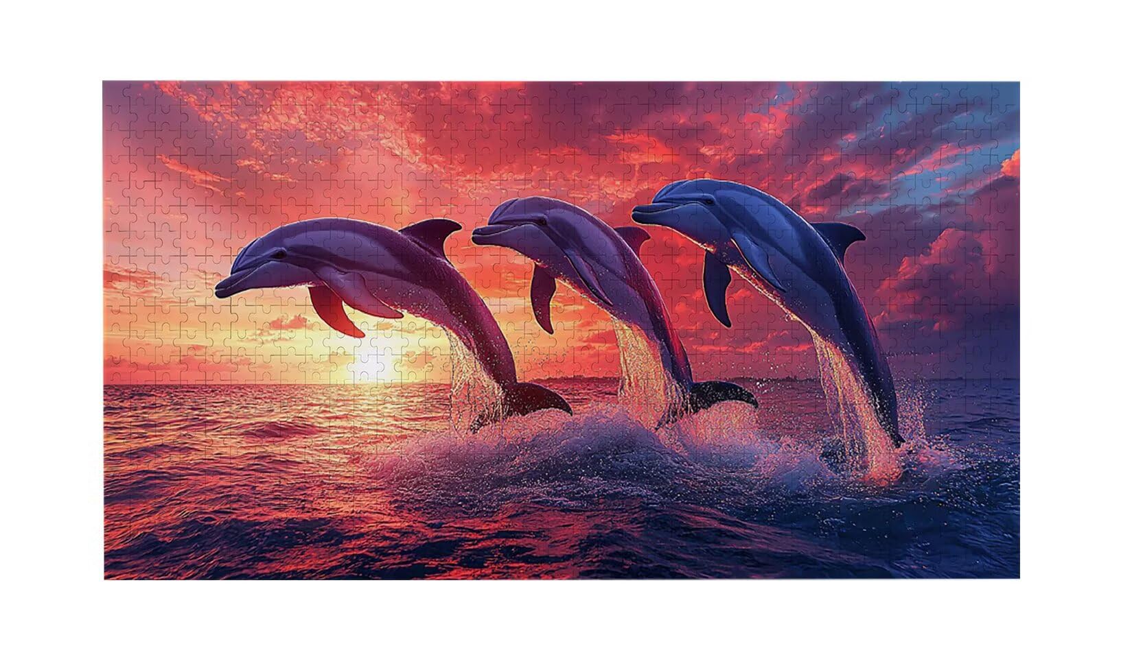 Puzzle de Madera para Adultos 900 Piezas - El delfín pone el sol, Obra de Arte de Juego de Rompecabezas para Adultos, Puzzle de Impresión de Alta Definición Multicolor, Pasatiempo Creativo Regalo b321