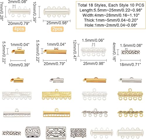 Miniatura 5 de PH PandaHall 18 estilos de cierre de capas, 166 piezas de cierres deslizantes de múltiples hebras, tubos de cierre de extremo, eslabones de conector