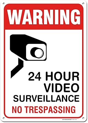 Warning 24 Hour Video Surveillance No Trespassing Sign, 10