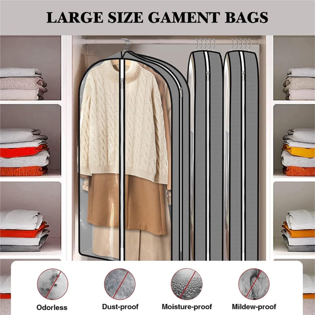 Bolsa de Traje Portatrajes 5 Bolsas Para Ropa De 40 Pulgadas, Bolsas Para Colgar Ropa Con Refuerzo De 6 Pulgadas, Fundas Para Trajes, Camisas Bolsas de Ropa