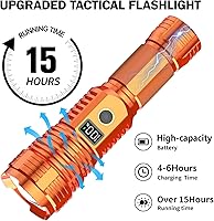 Vista 4 de Linternas recargables de alto lúmenes, luz LED súper brillante de luz de luz larga, linternas con zoom con pantalla digital LCD, 5 modos
