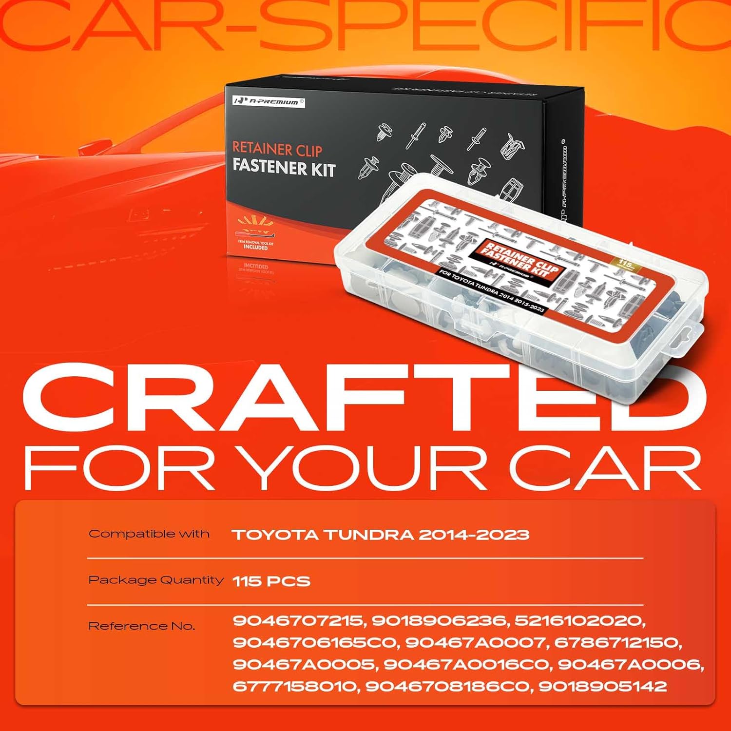 A-Premium 115 PCS 12 Sizes Car Retainer Clips Kit Compatible with Toyota Tundra 2014-2023 Front Rear Bumper Fender Grille Door Auto Push Pin Plastic Rivet Fastener Replacement Set, w/Removal Tool