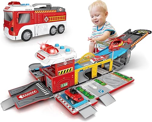 Popsunny Vehículo de juguete para niños y niñas de 3, 4, 5, 6 años, camión transportador con luz de sonido, vehículo de juguete, regalo de