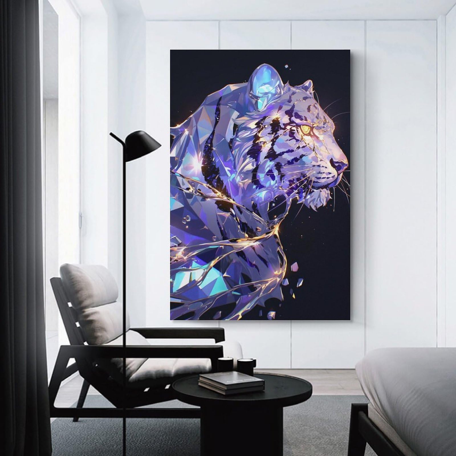 Junmoney Canvas Art Print Crystal Tiger with Golden Accents, 20x30inch(50x75cm), for New Homes, Bedrooms Or Workspaces, Thoughtful Wall Decor for Art Lovers