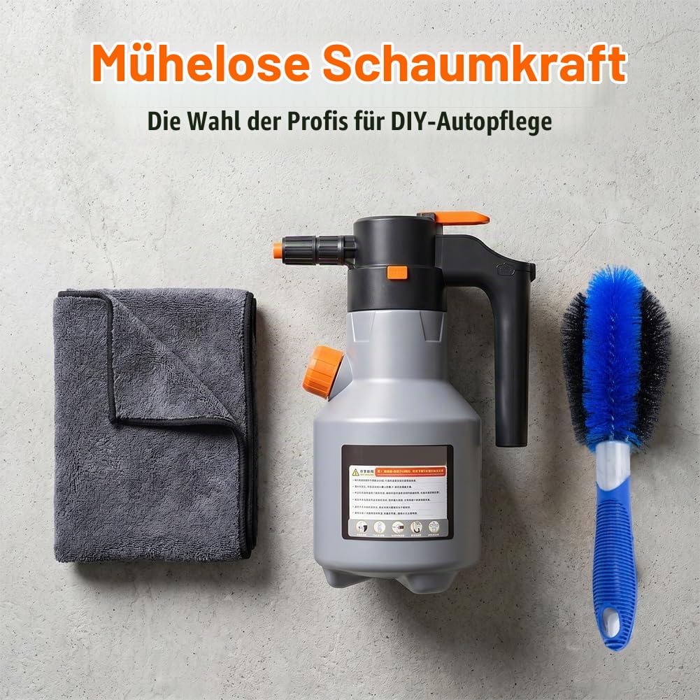 Elektrische Hochdruck-Schaumpistole mit XXL-Tank & Langer Akkulaufzeit, Elektrischer Schaumsprüher Auto 2L, Tragbare Schaumpistole Autowäsche & Foam Sprayer für Auto, Haushalt & Küche (Grau)