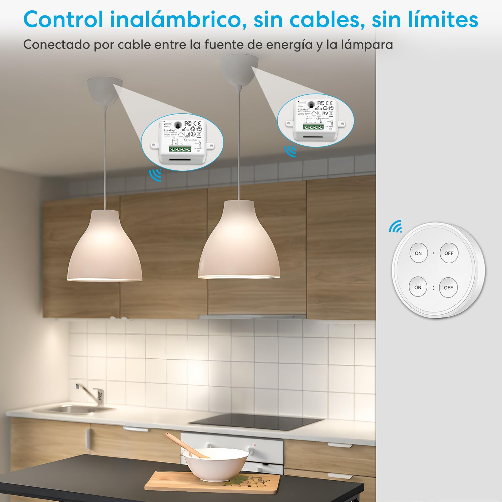 Kit de Interruptor de Luces Inalámbricas, LoraTap Interruptor Inalámbrico + 2 Piezas Receptor de Relevo Control Remoto de Radio Hasta 200m Mando a Distancia para Casa Iluminación y Electrodomésticos