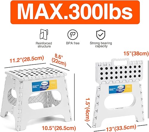 Miniatura 2 de Korpai Taburete plegable de 11 pulgadas para adultos y niños con capacidad para hasta 300 libras, taburetes plegables antideslizantes con mango