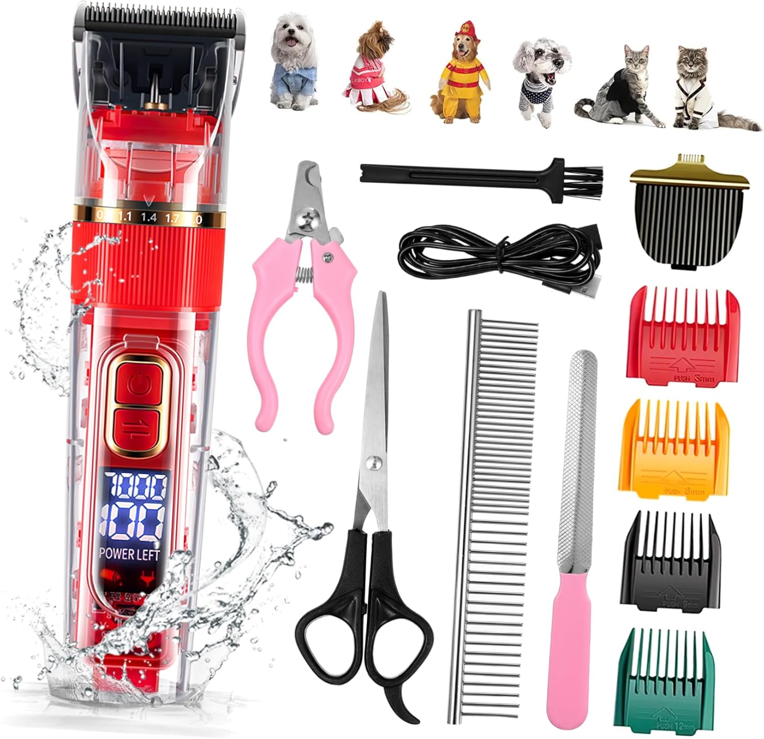 1Set Rechargeable Cordless Dog Grooming Clipper Kit Low Noise Dog Hair Trimmer with LED Screen Washable Design Comprehensive Accessories for Dogs and Cats Pet Grooming Tool