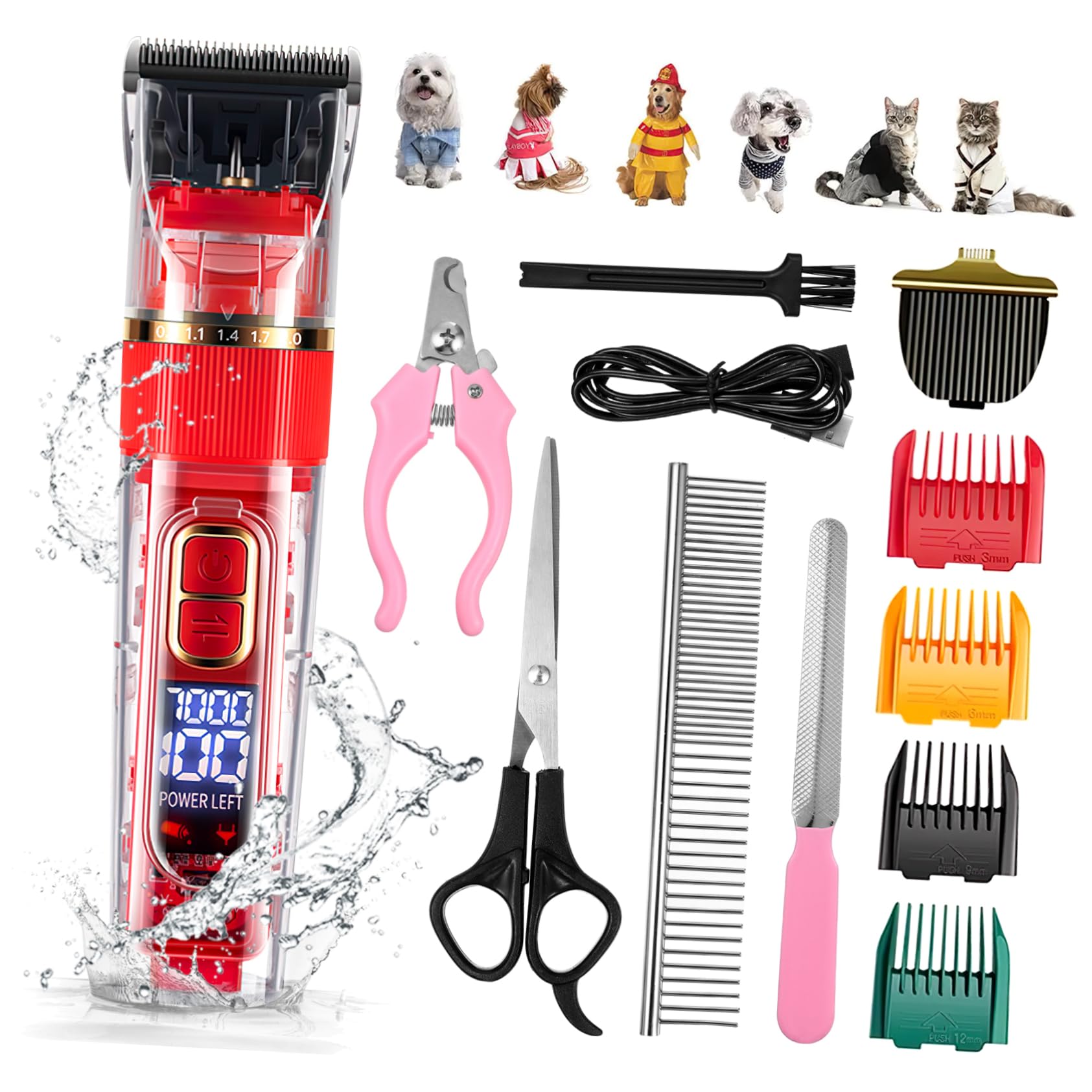 ifundom 1Set Rechargeable Cordless Dog Grooming Clipper Kit Low Noise Dog Hair Trimmer with LED Screen Washable Design Comprehensive Accessories for Dogs and Cats Pet Grooming Tool
